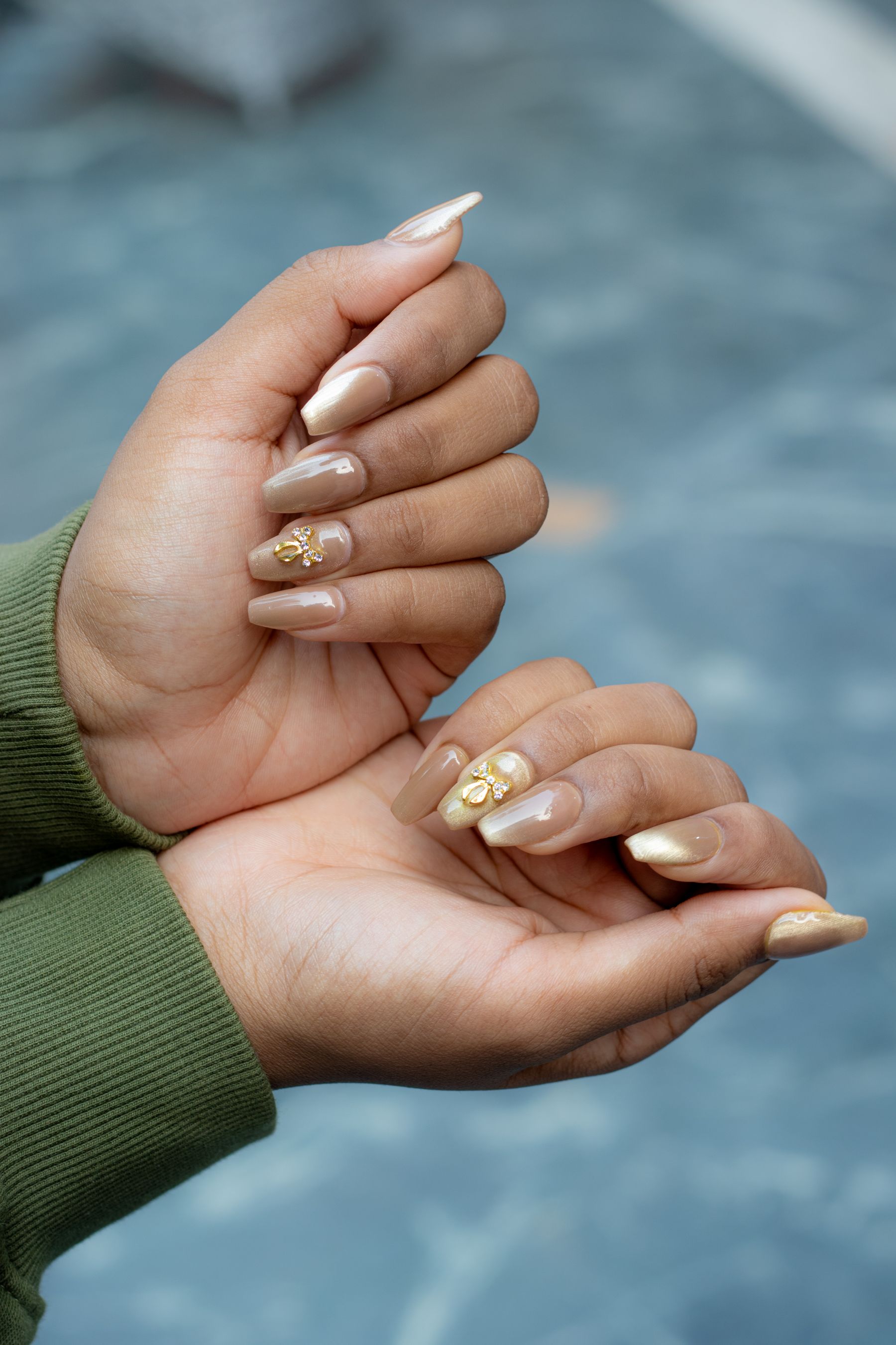 Manicure with gold leaf detail